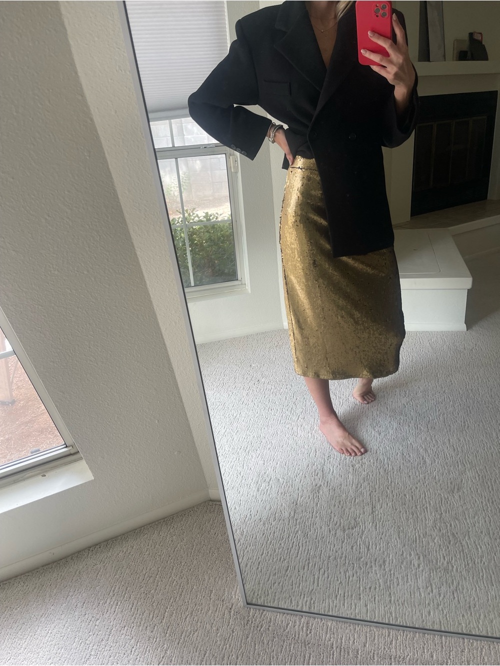 House of Harlow x Revolve Gold Sequin Midi Skirt